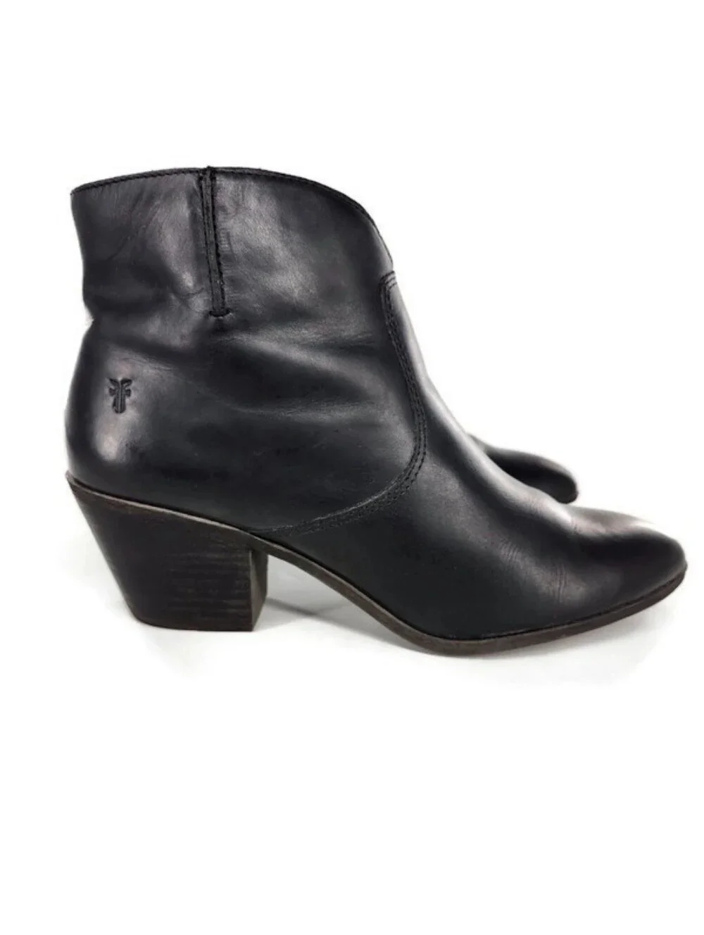 Frye Jennifer Black Leather Almond-Toe Pull-On Side-Zip Block Heel Ankle Booties
